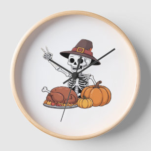 Thanksgiving X-ray Skeleton Funny Rock Hand Fall L Clock