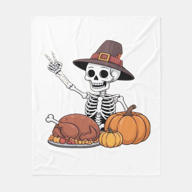 Thanksgiving X-ray Skeleton Funny Rock Hand Fall L Fleece Blanket (Front)