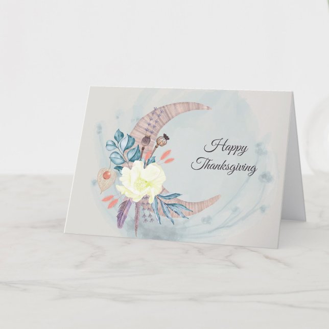 Thanksgiving Yellow Rose Moon Floral Holiday Card (Creator Uploaded)