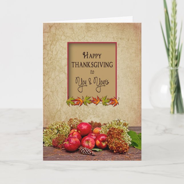 Thanksgiving -You and Yours Apples/Hydrangeas Fall Holiday Card (Front)