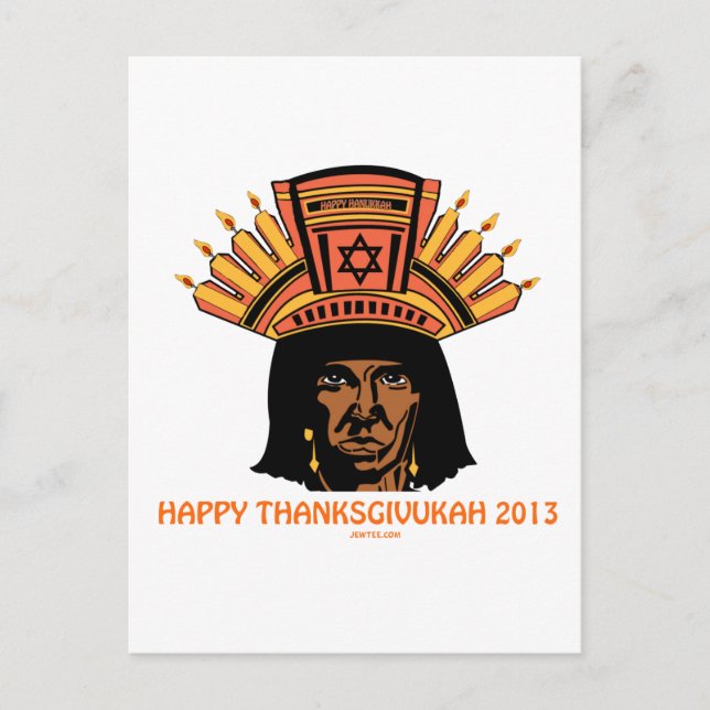 THANKSGIVUKAH INDIAN MENORAH MAN POSTCARD (Front)