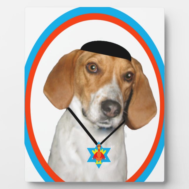 Thanksgivukkah Funny Hound Dog with Yamaka Plaque (Front)