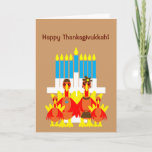 Thanksgivukkah Funny Turkey Family Greeting Card<br><div class="desc">A humorous original c.a.teresa illustration greeting card or invitation of a turkey family dressed in their holiday attire in front of a menorah. The perfect card to celebrate the combination of Thanksgiving and Hanukkah which will be falling together this year. These colorful festive cards can also be customized on the...</div>