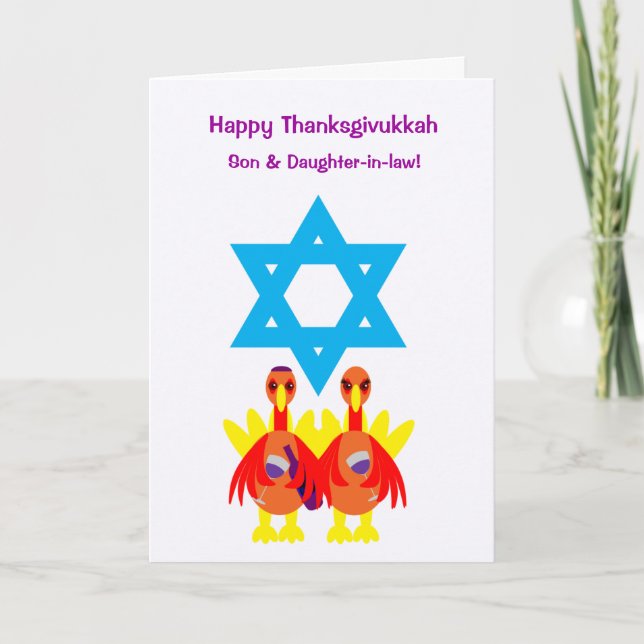 Thanksgivukkah Funny Turkeys Wine Greeting Card (Front)