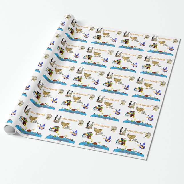 THANKSGIVUKKAH GIVE THANKS GIFTS  FOR HANUKKAH WRAPPING PAPER (Unrolled)