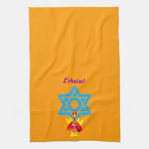 Thanksgivukkah Kitchen Towels Wine Toasting Turkey