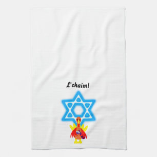 Thanksgivukkah Kitchen Towels Wine Toasting Turkey