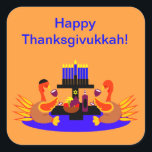 Thanksgivukkah Stickers Wine Toasting Turkeys<br><div class="desc">A funny Thanksgivukkah design on multiple products and giftware featuring an original design by c.a.teresa of two wine toasting turkeys, one wearing a yamaka, with a menorah, Star of David to celebrate the combined Thanksgiving and Hanukkah Jewish Holiday. All products can be customised with different styles and colours and personalised...</div>