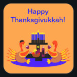 Thanksgivukkah Stickers Wine Toasting Turkeys<br><div class="desc">A funny Thanksgivukkah design on multiple products and giftware featuring an original design by c.a.teresa of two wine toasting turkeys, one wearing a yamaka, with a menorah, Star of David to celebrate the combined Thanksgiving and Hanukkah Jewish Holiday. All products can be customised with different styles and colours and personalised...</div>