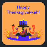 Thanksgivukkah Stickers Wine Toasting Turkeys<br><div class="desc">A funny Thanksgivukkah design on multiple products and giftware featuring an original design by c.a.teresa of two wine toasting turkeys, one wearing a yamaka, with a menorah, Star of David to celebrate the combined Thanksgiving and Hanukkah Jewish Holiday. All products can be customised with different styles and colours and personalised...</div>