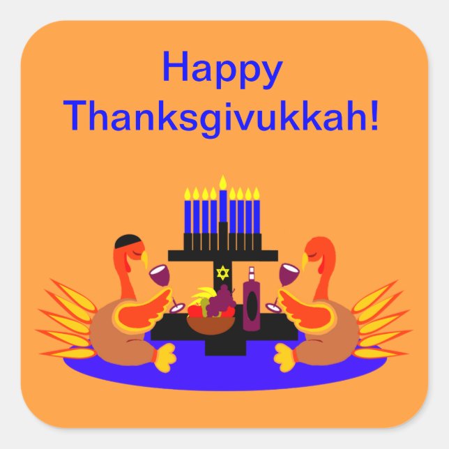 Thanksgivukkah Stickers Wine Toasting Turkeys (Front)