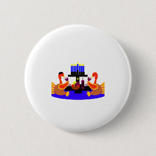 Thanksgivukkah Wine Toasting Turkeys 6 Cm Round Badge