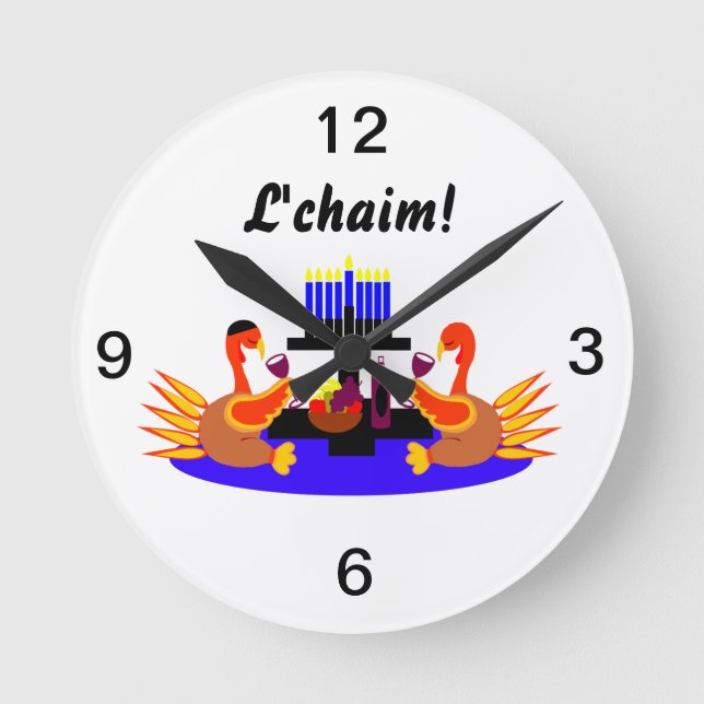 Thanksgivukkah Wine Toasting Turkeys Clock (Front)