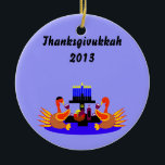 Thanksgivukkah Wine Toasting Turkeys Ornament<br><div class="desc">A funny Thanksgivukkah design on multiple products and giftware featuring an original design by c.a.teresa of two wine toasting turkeys, one wearing a yamaka, with a menorah, Star of David to celebrate the combined Thanksgiving and Hanukkah Jewish Holiday. All products can be customised with different styles and colours and personalised...</div>