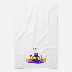 Thanksgivukkah Wine Toasting Turkeys Tea Towel