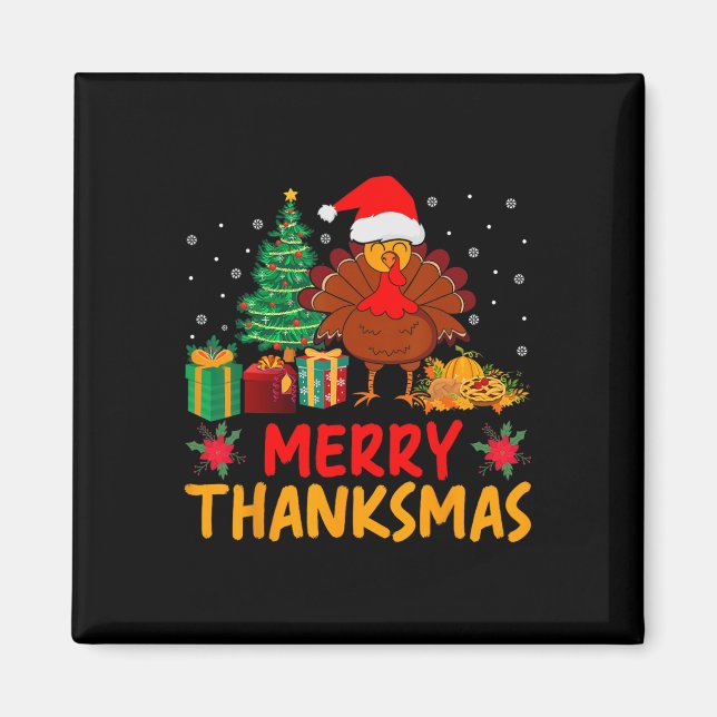 Thanksmas Christmas Thanksgiving Turkey Santa  Magnet (Front)