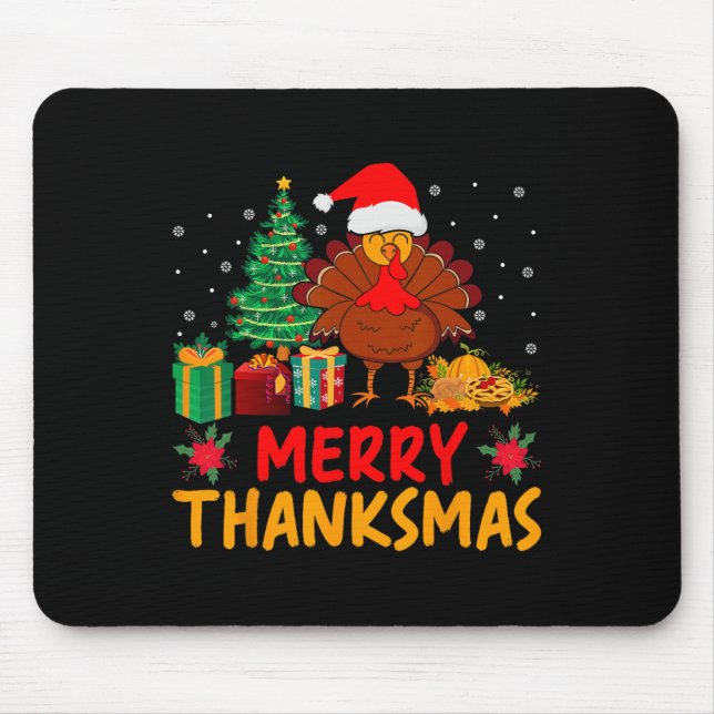 Thanksmas Christmas Thanksgiving Turkey Santa  Mouse Pad (Front)