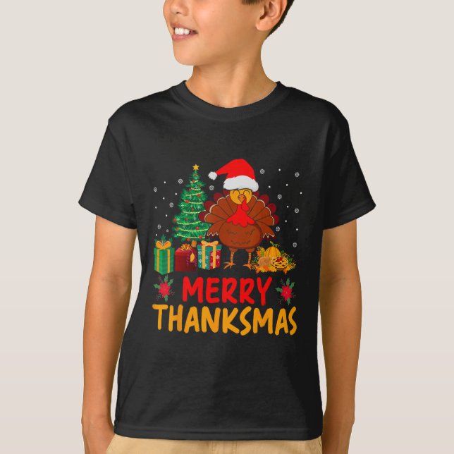 Thanksmas Christmas Thanksgiving Turkey Santa  T-Shirt (Front)