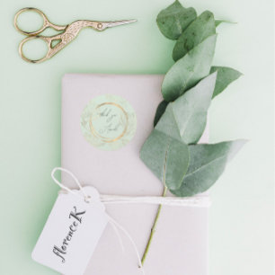 ThankYou Name Floral Green Gold Wedding Bridal   Classic Round Sticker