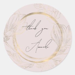 ThankYou Name Floral Powder Gold Wedding Bridal  Classic Round Sticker