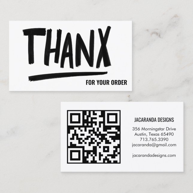 THANX Brushstroke Thanks for Your Order QR Code Business Card (Front/Back)