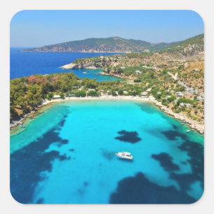 Thassos Island Kavala Greece Turquoise Water Blue Square Sticker
