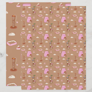 That Cat Life Toy Pattern Brown Scrapbooking Paper