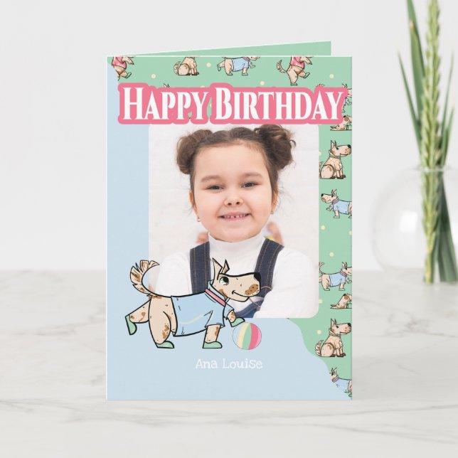 That Dog Life Green Blue Happy Birthday Photo  Card (Front)