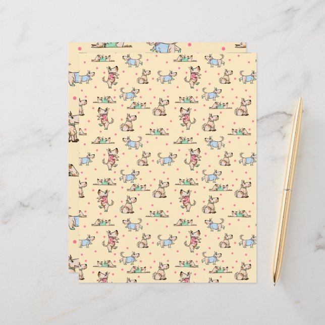 That Dog Life Yellow Pattern Scrapbooking Paper (Front/Back In Situ)