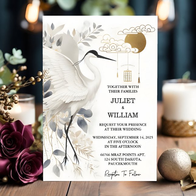 That Feather Rustic Asian Sky Cloud Crane Wedding Invitation (Creator Uploaded)