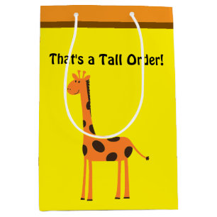 That’s a Tall Order, Funny Orange Giraffe Cartoon Medium Gift Bag