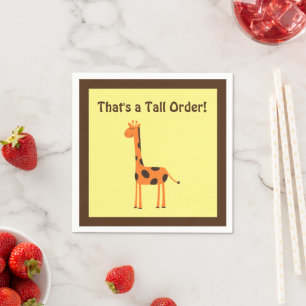 That’s a Tall Order, Funny Orange Giraffe Cartoon Napkin