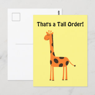 That’s a Tall Order, Funny Orange Giraffe Cartoon Postcard