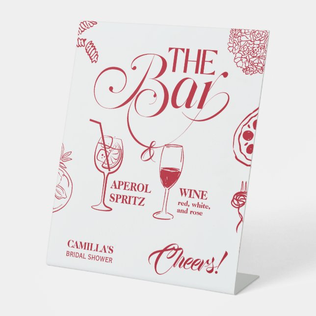 That’s Amore Red Bridal Shower Mimosa Bar Pedestal Sign (Front)