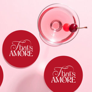 That’s Amore Red script Bridal Shower Round Paper Coaster