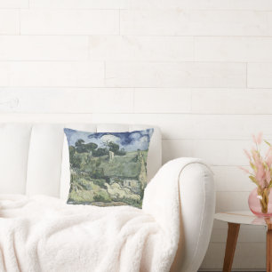 Thatched Cottages at Cordeville, Vincent van Gogh Cushion