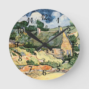 Thatched Cottages at Cordeville Vincent  van Gogh  Round Clock