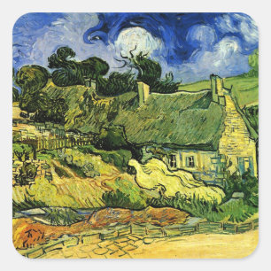 Thatched Cottages, Cordeville by Vincent van Gogh Square Sticker