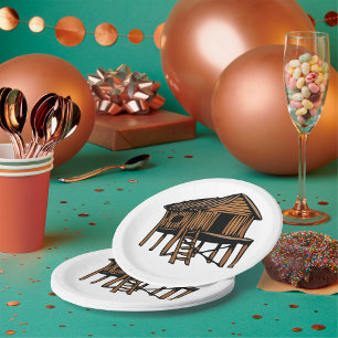 Thatched House Wooden Home Paper Plates