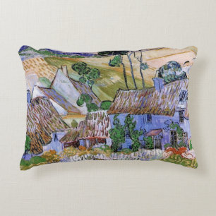Thatched Roof Cottages by Hill by Vincent van Gogh Decorative Cushion