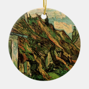 Thatched Sandstone Cottages by Vincent van Gogh Ceramic Tree Decoration