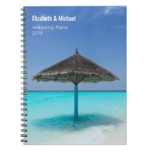 Thatched Umbrella on Tropical Beach Wedding Plans Notebook
