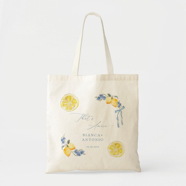 That's Amore Blue Bow Lemons Italian Wedding Favou Tote Bag (Front)