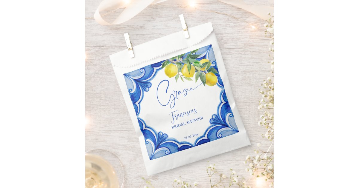 That's amore Blue tile lemon Italian bridal shower Favour Bag | Zazzle