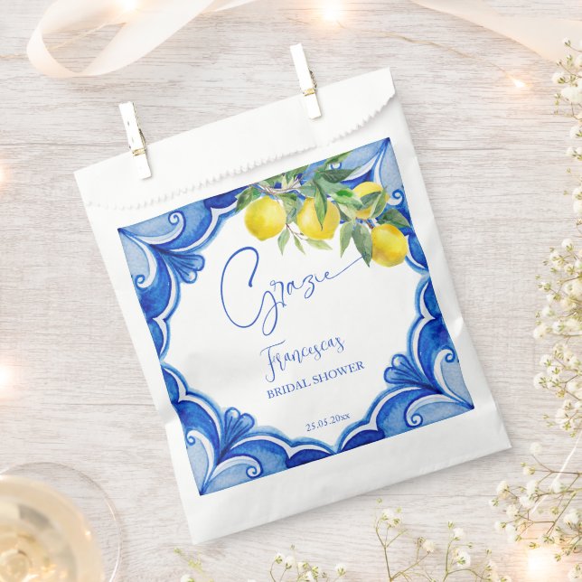 That's amore Blue tile lemon Italian bridal shower Favour Bag (Clipped)