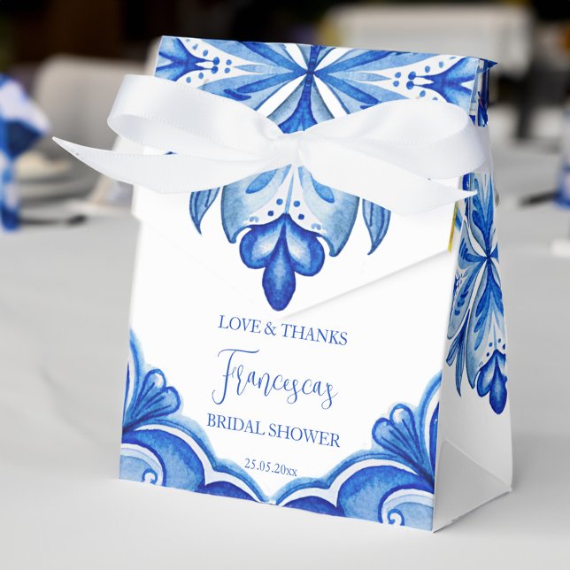 That's amore Blue tile lemon Italian bridal shower Favour Box (That's amore Blue tiles lemons vintage Italian citrus bridal shower personalized printed Favor Boxes)