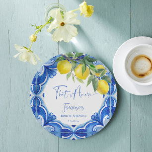 That's amore Blue tile lemon Italian bridal shower Paper Plate