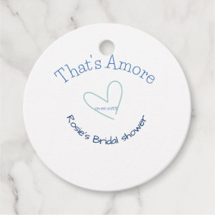 THATS AMORE BRIDAL SHOWER BLUE HEART NAME DATE SIM FAVOUR TAGS