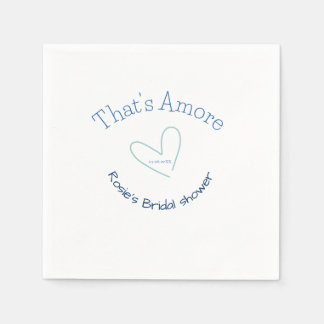THATS AMORE BRIDAL SHOWER BLUE HEART NAME DATE SIM NAPKIN