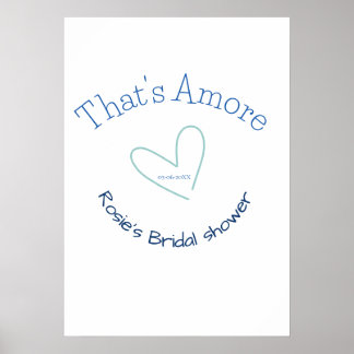 THATS AMORE BRIDAL SHOWER BLUE HEART NAME DATE SIM POSTER